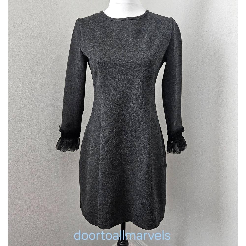 J. Crew Above Knee Stretch Pencil Dress Ruffled Sleeve Cuffs sz S Preppy Career